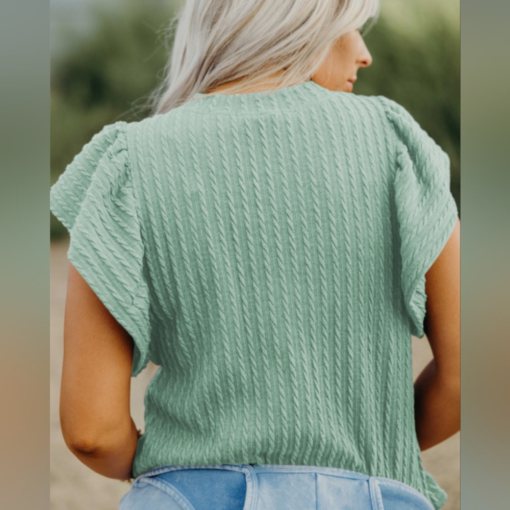 Sarah Flounce Sleeve Blouse - Gum Leaf - Picture 2 of 8